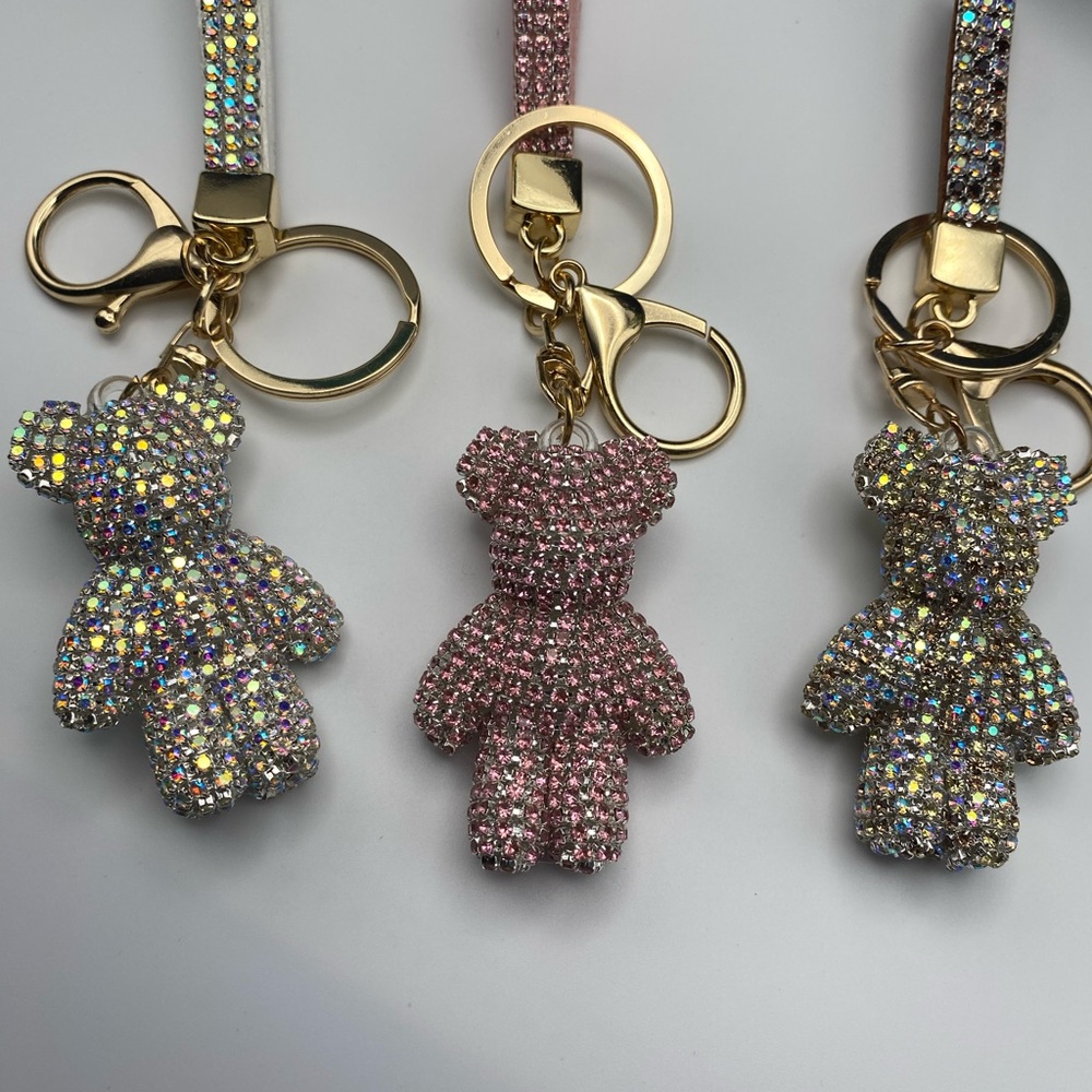Affordable Fashion Finds Sparkling Bear Keychain Set - Silver, Pink, Gold